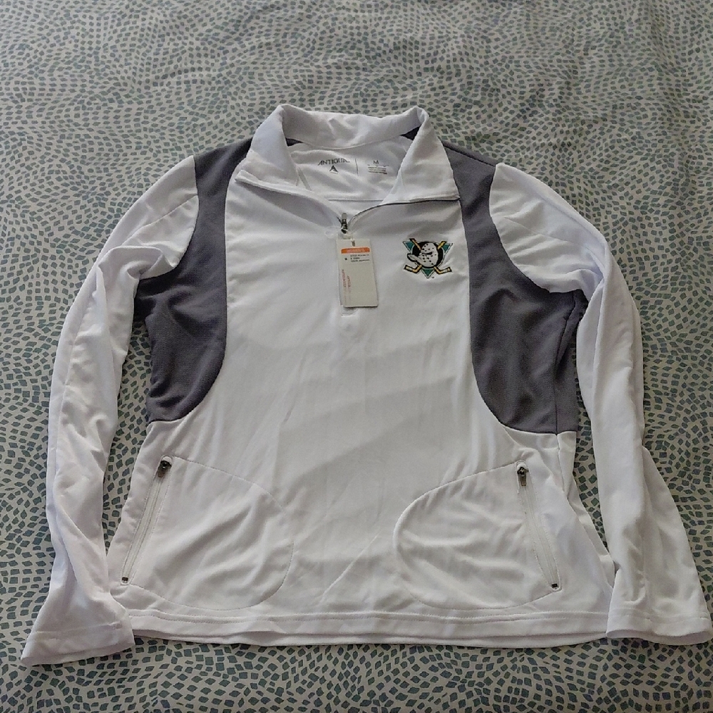 Anaheim Ducks NHL White Quarterzip Size Medium